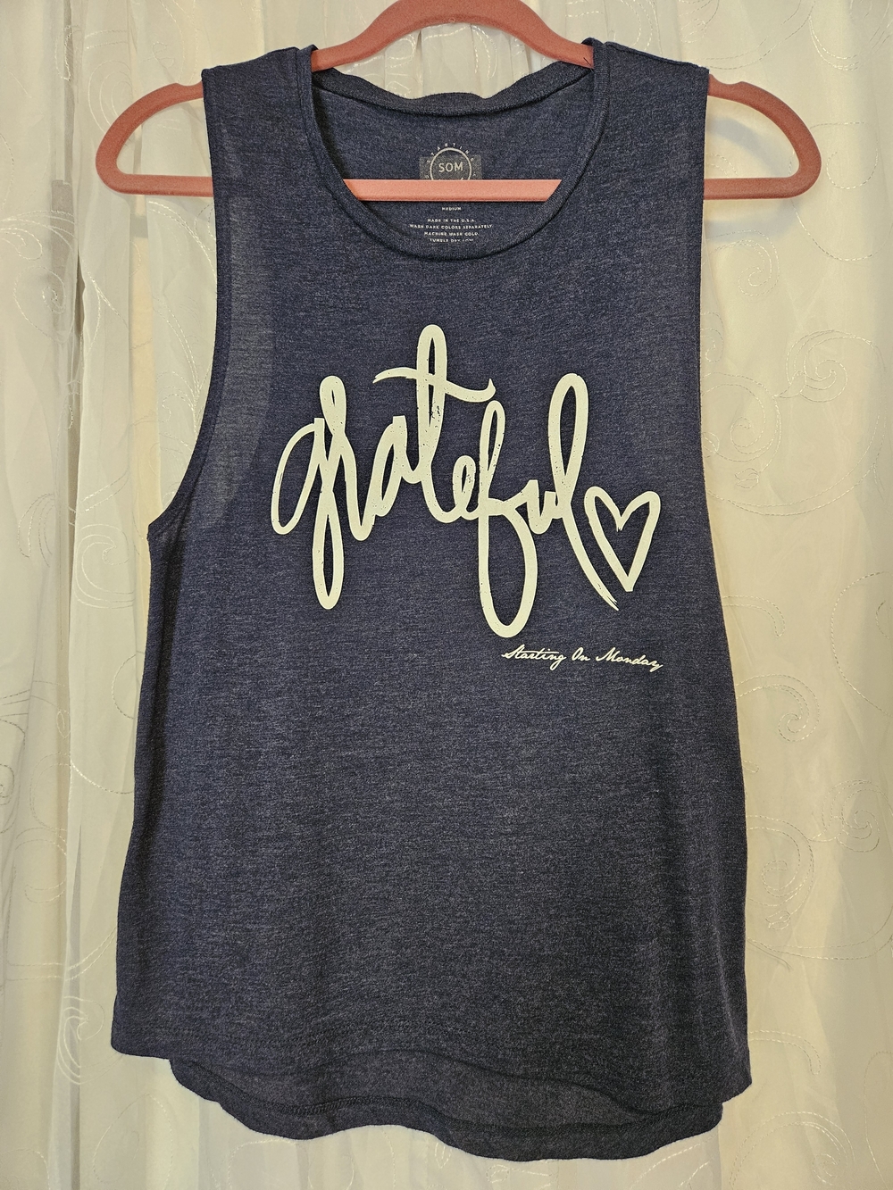 Grateful Script Muscle Tank - Navy with White Graphic